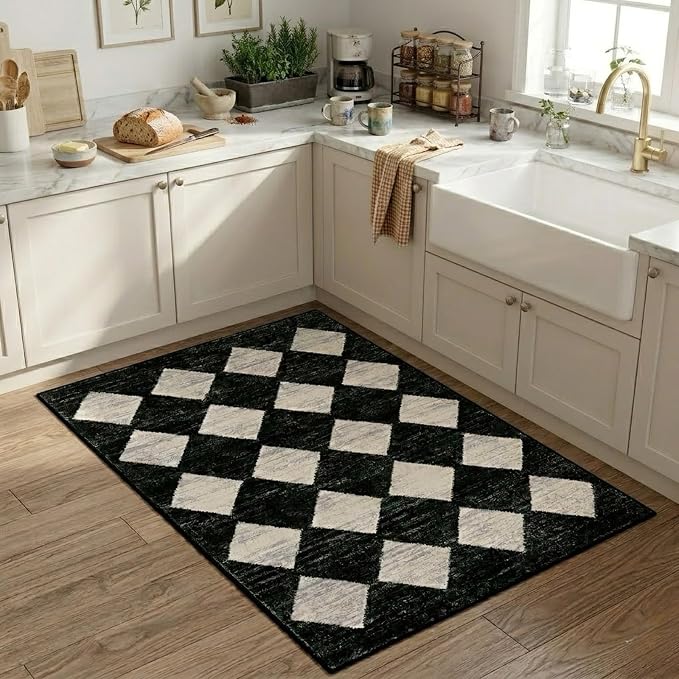 Lahome Zelie Moroccan Trellis Area Rug, 2x3 Small Black Checkered Entryway Rug - Image 3