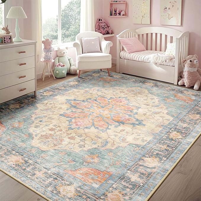 RELEANY Area Rugs 5'x8' Washable Non-Slip, Floral Vintage Distress Medallion - Image 2
