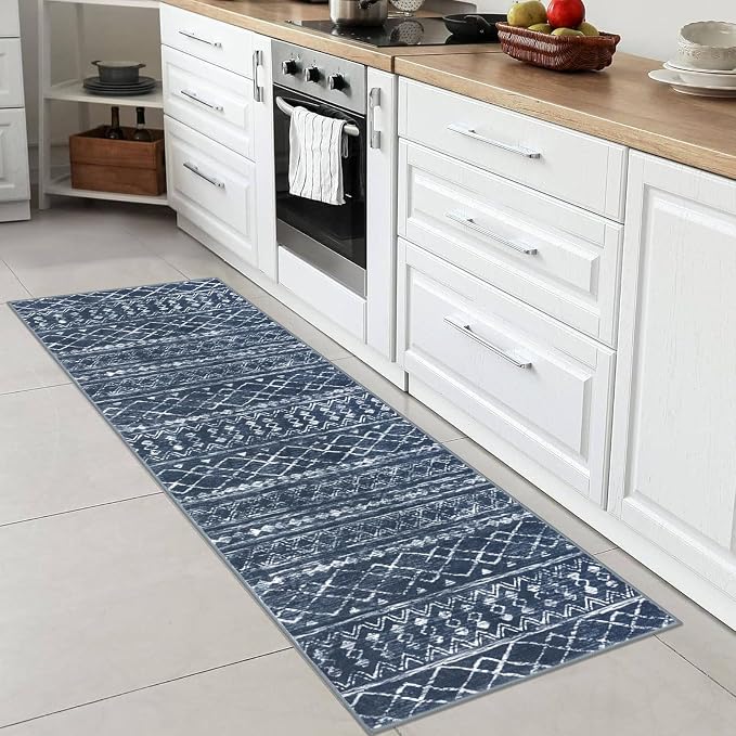 KUTA Moroccan Washable Hallway Runner Rug, 2x6 Non-Slip Vintage Navy Blue Boho - Image 3