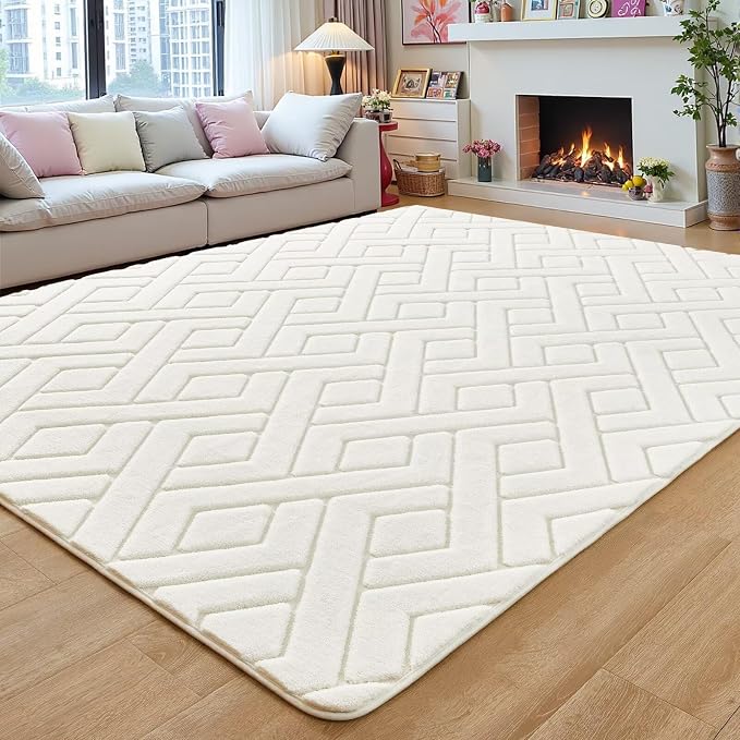 5x7 Cream White Washable Area Rug by VisittheFlagover