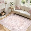 RELEANY Area Rugs 4'x5' Washable Non-Slip, Floral Vintage Distress Medallion by RELEANY