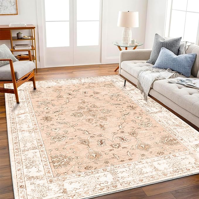 CHAMPLANT Area Rug 6x9 Washable Rug Tangerine Vintage Traditional Floor Cover by CHAMPLANT