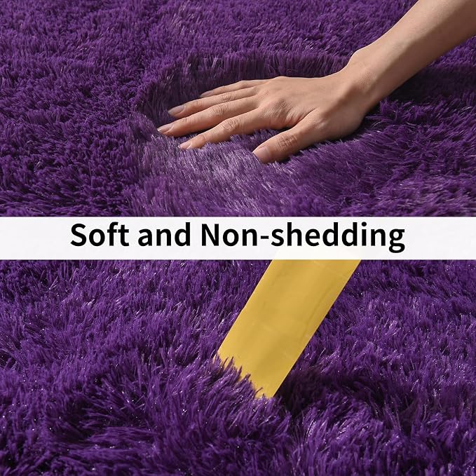 Fluffy Shag Runner Rugs for Bedroom Hallways, 2x8 Purple Long Soft Throw Area - Image 5