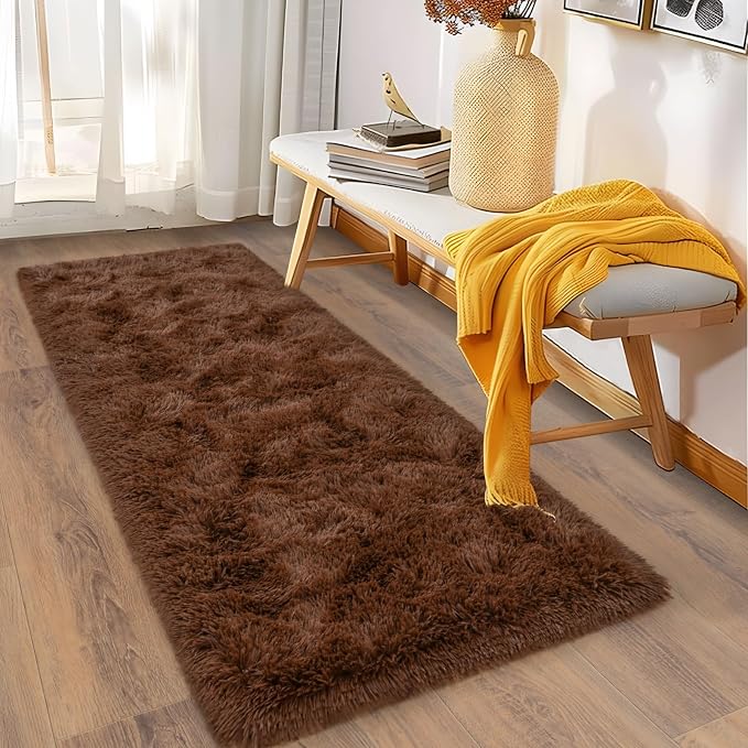 Soft Runner Rugs for Bedroom Hallways, 2x5 Brown Fluffy Shag Throw Area Rug Non - Image 4