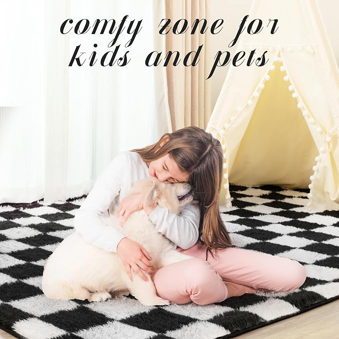 Super Soft Rug for Bedroom, 5x7 Ft Black and White Area Rug Classic Checkered - Image 6