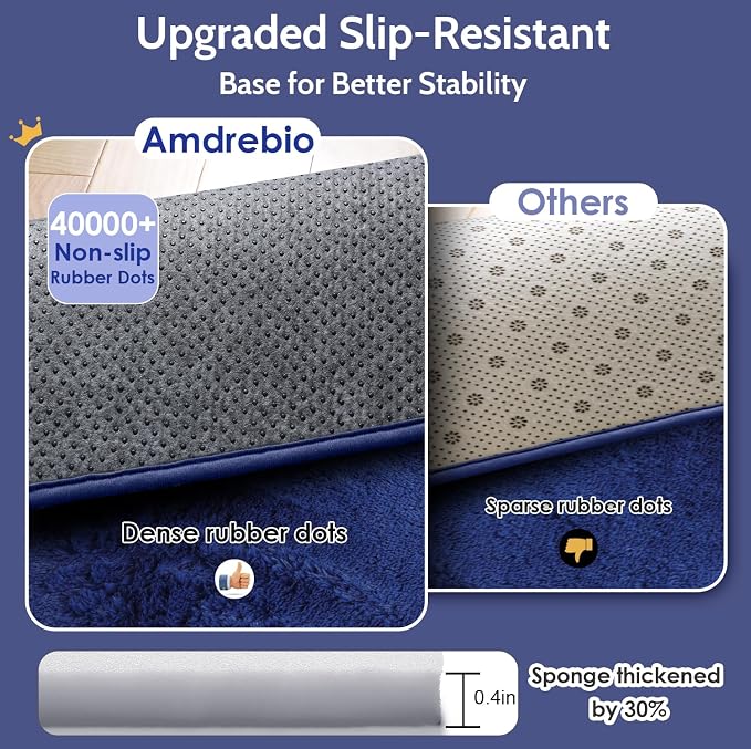 Amdrebio Navy Blue Area Rugs for Boys Bedroom, Fluffy Shag Furry Bedside Rug - Image 5