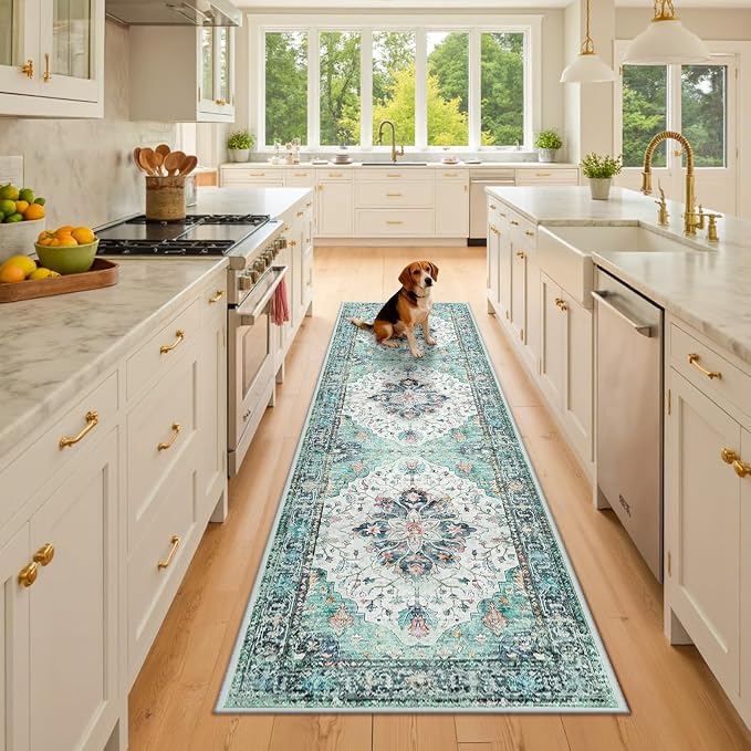 RELEANY Area Rugs Runner 2'6"x8' Washable Non-Slip, Floral Vintage Distress by RELEANY