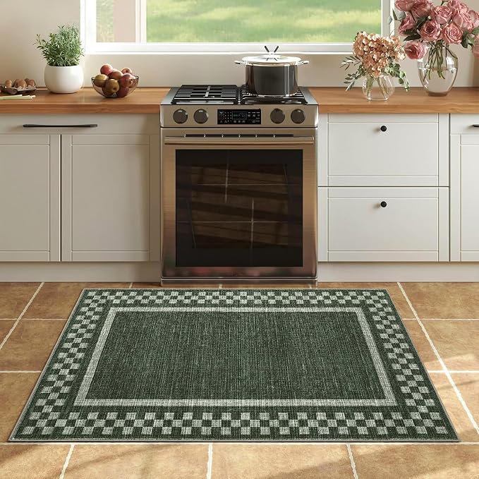 Small Area Rug 2x3 Modern Checkered Entry Rug Solid Color Scalloped Kitchen - Image 8