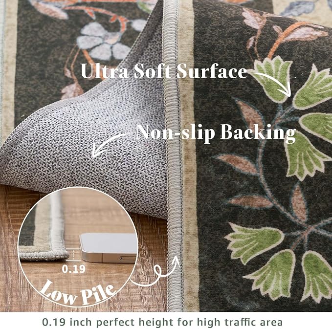 jinchan Zenith Floral 2x3 Rug for Entryway Kitchen Rug Washable Non-Slip - Image 6