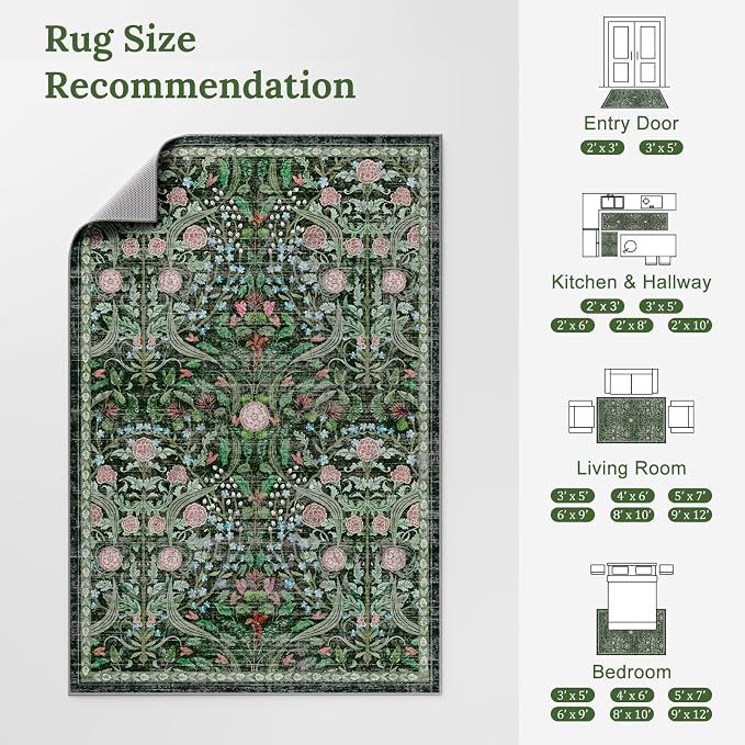 AMTOVO 8x10 Washable Area Rugs for Living Room, Non-Slip Large Soft Boho Floral - Image 8