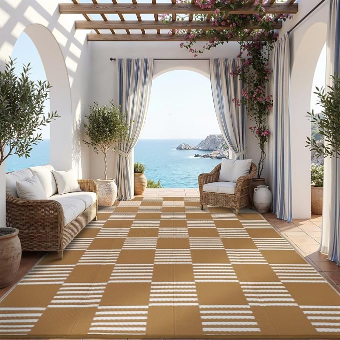 Garvee Waterproof Outdoor Rug 5x8, Checkered Foldable Plastic Straw Patio - Image 7