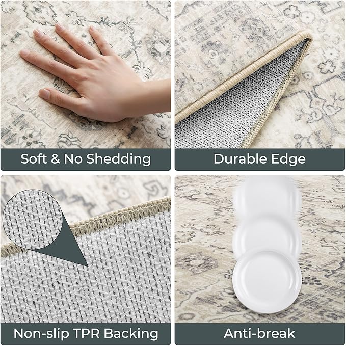 GRANNY SAYS Boho Kitchen Rug Sets of 3, Non Slip Washable Faux Wool Kitchen Mats - Image 3