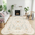 Scalloped Floral Rug 7x9, Neutral Beige Washable Non Slip Area Rug by Dadasgk