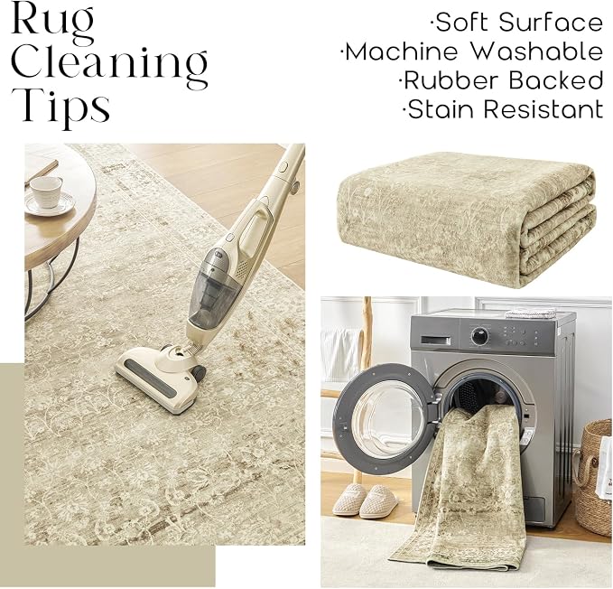 BILEEHOME Modern Farmhouse Area Rug 5 x7 Washable Floral Earth Tone Neutral - Image 4