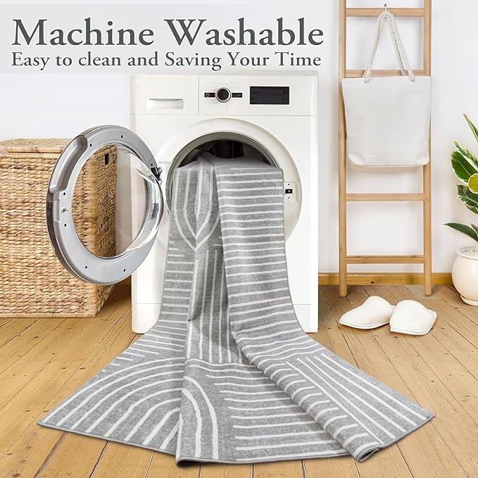 Lahome Abstract Washable Rugs, Soft Area Rugs 4x6 Non-Slip Grey Rug - Image 3