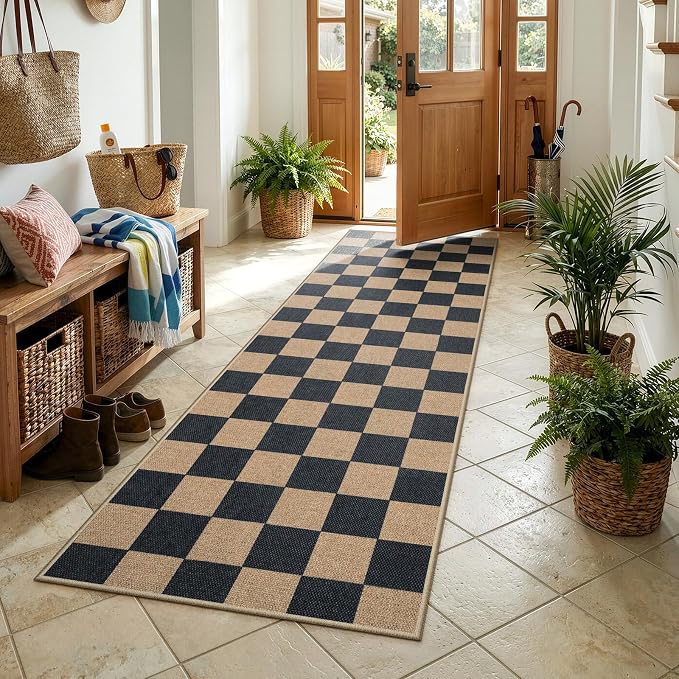 Lahome Colette Checkered Easy Jute Runner Rug, 2x8 Kitchen Rug Non Slip - Image 8