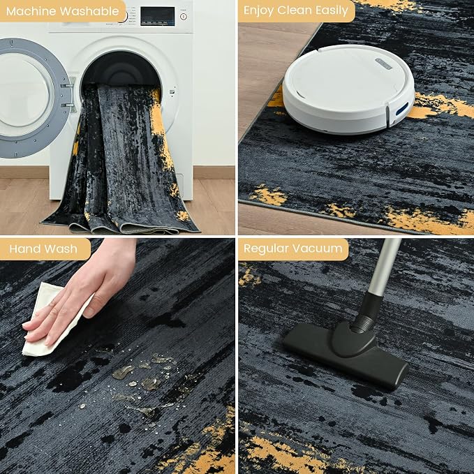 Toneed Abstract Area Rug Modern Washable Rug Soft Non Slip Rug Low Pile - Image 6