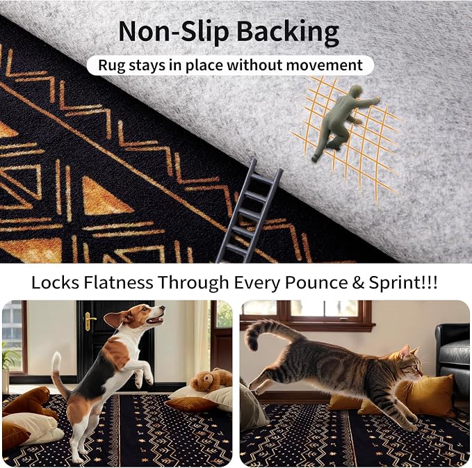 SERISSA 4x6 Area Rugs for Living Room, Washable Non-Slip Black and Gold Boho Rug - Image 6