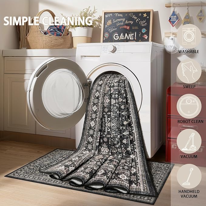Dark Grey Washable 2x6 Runner Rugs - Image 9
