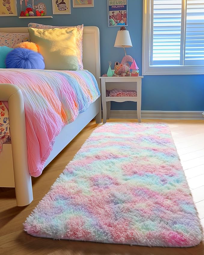 PAGISOFE Rainbow Runner Rugs for Girls Bedroom Plush Fluffy Hallway Rug 2x6 Ft - Image 3