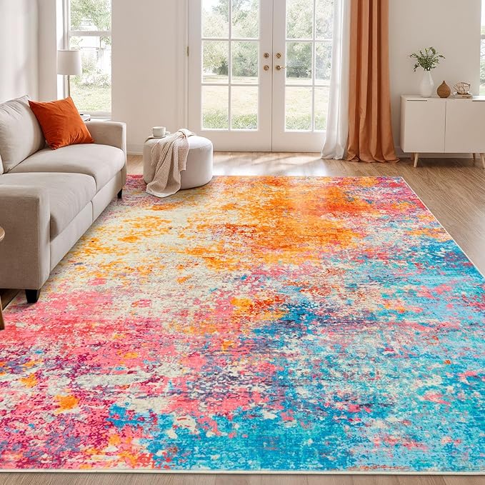 Rugflix 10x14 Area Rugs for Living Room, Washable Colorful Rainbow Rug by RugflixAreaRugs