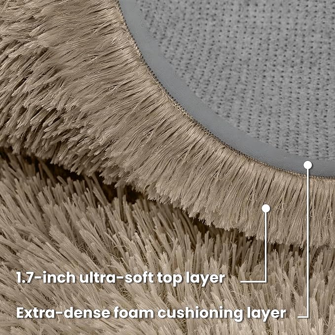Gray Camel Round Fluffy Rug 5ft, Soft Bedroom Circle Rugs Mats - Image 7