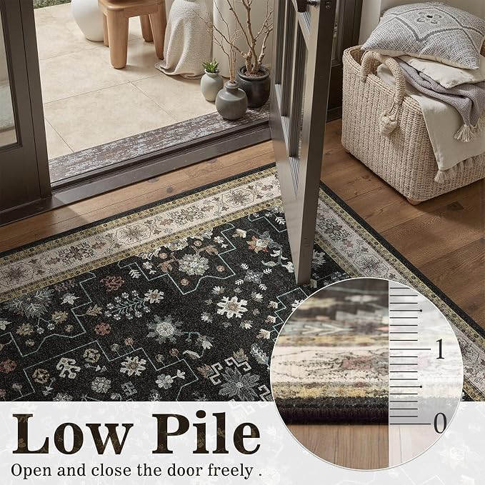 DCX Machine Washable Black Area Rug 9x12, Non Slip Stain Resistant Vintage Area - Image 5