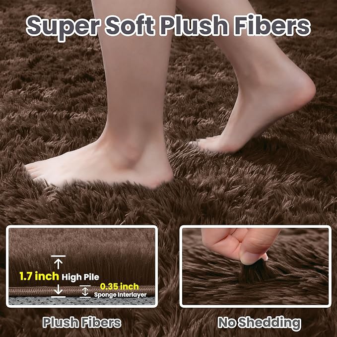 6x9 Area Rugs for Living Room Rug: Soft Fluffy Shag Brown Rugs for Bedroom - Image 5