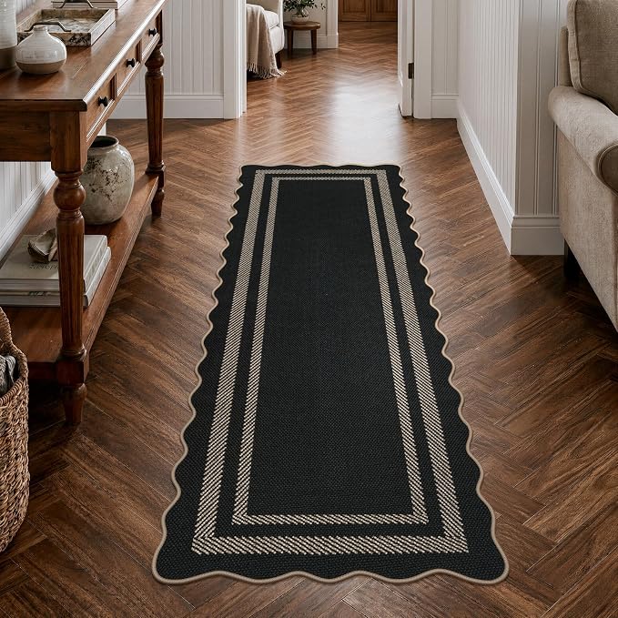 LIVEBOX Scalloped Easy Jute Kitchen Runner Rug, 2x6 Hallway Runner Black Rugs - Image 7