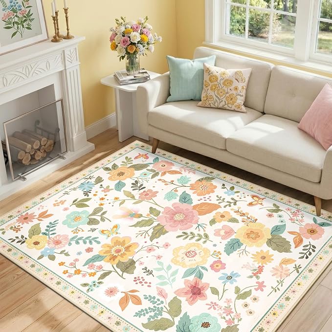 RELEANY Floral 4x6 Area Rugs Washable Print Boho Cute Carpet Non Slip Flower - Image 6