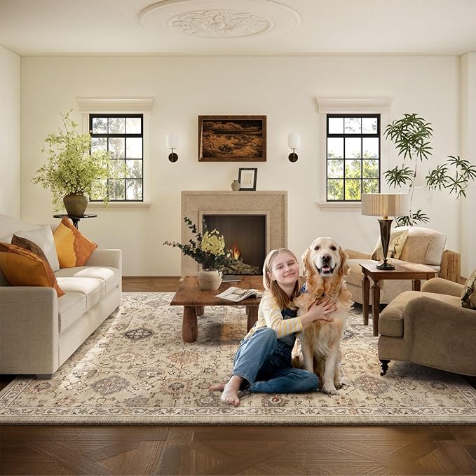 Machine Washable Rug for Living Room: 5x7 Area Rugs Boho Vintage Rug Stain - Image 8