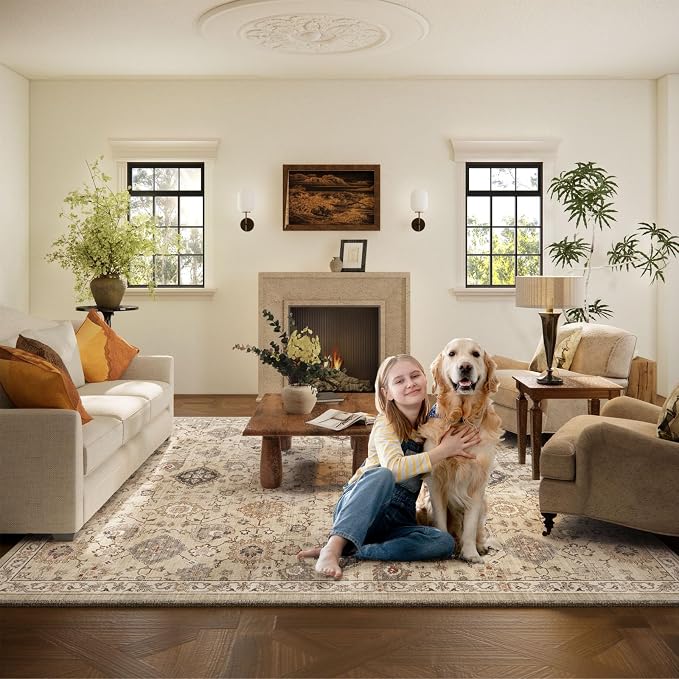 Machine Washable Rug for Living Room: 8x10 Area Rugs Boho Vintage Rug Stain - Image 6