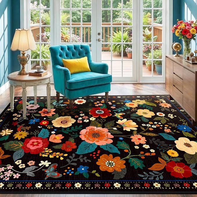 RELEANY Floral 8x10 Area Rugs Washable Print Boho Cute Carpet Non Slip Flower - Image 8