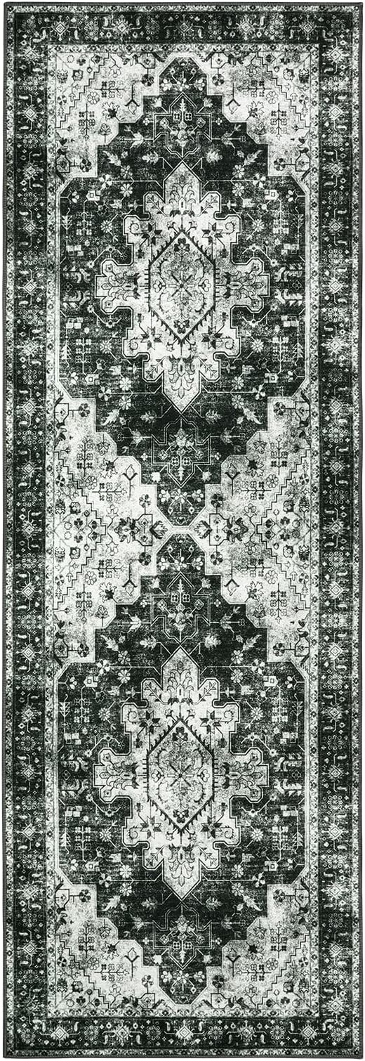 Moynesa Washable Black and White Runner Rug - Image 6