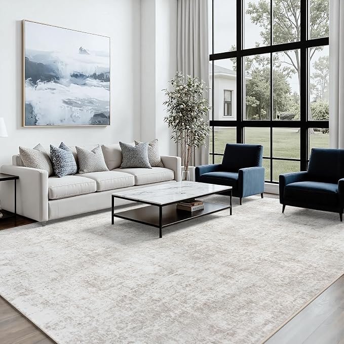Area Rug 6x9 Living Room Rug Washable: No-Slip Abstract Soft Thin Large Light - Image 3