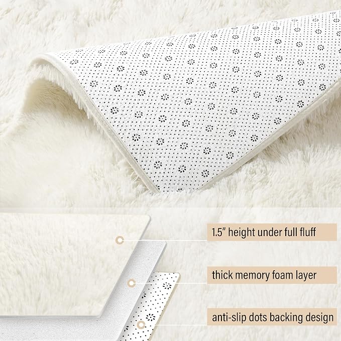 BENRON Fluffy Rugs for Living Room 5x7 Cream White, Washable Large Area Rugs - Image 7