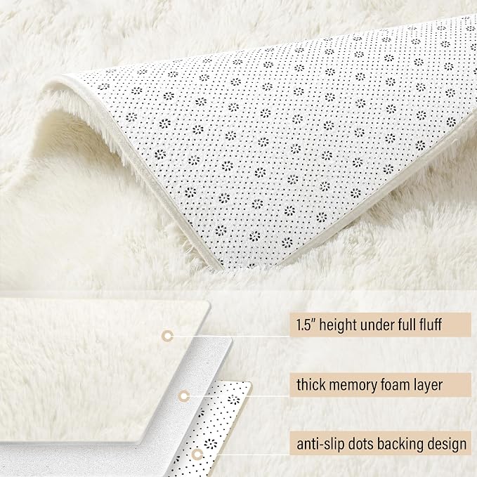 BENRON Fluffy Rugs for Living Room 7x10 Cream White, Washable Large Area Rugs - Image 6