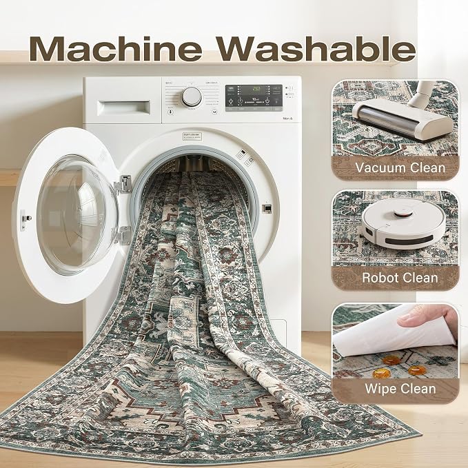 9x12 Area Rugs Living Room: Washable Vintage Rug Large Non-Slip Stain Resistant - Image 3