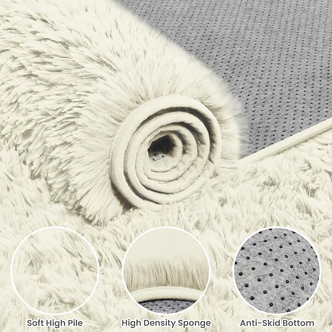 8x10 Area Rugs for Living Room Rug: Soft Fluffy Shag Cream White Rugs for - Image 6