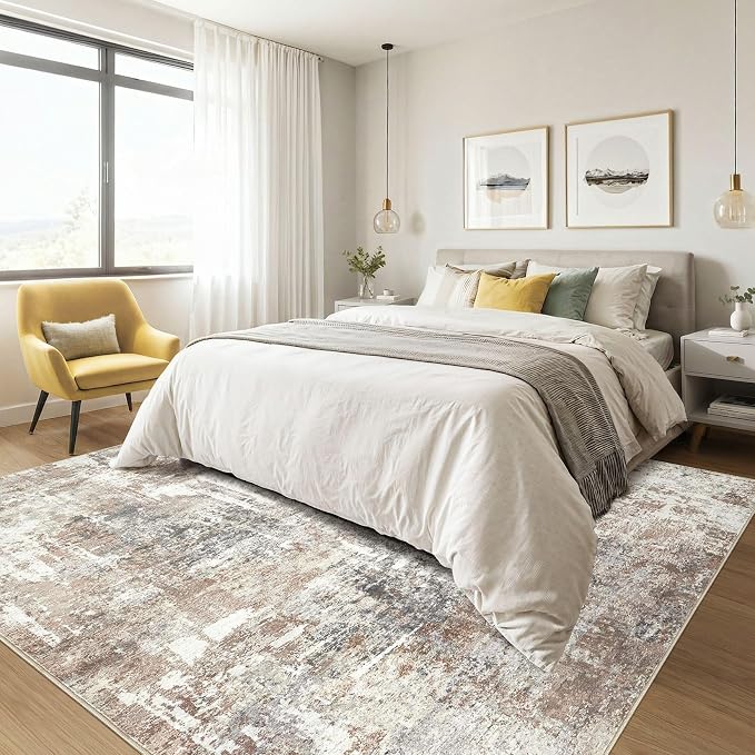 Square Rug 8x8 Living Room: Large Washable Abstract Modern Soft Area Rug Stain - Image 4