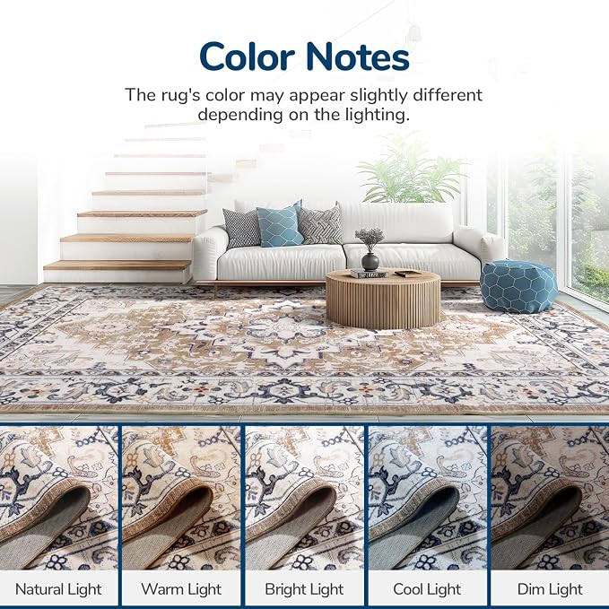 Lessymo 2 x 3 Entryway Rug- Machine Washable Area Rugs Boho Faux Wool Low Pile - Image 9