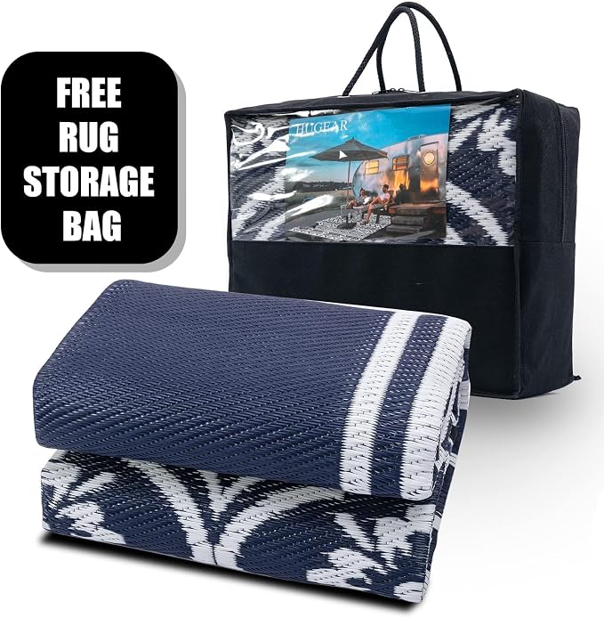 HUGEAR Outdoor Patio Rug 5'x8' Waterproof Outside Area Rugs Blue Reversible - Image 7