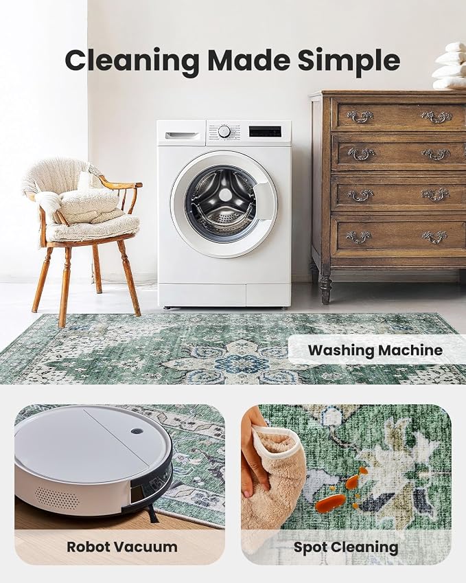 AMADA HOMEFURNISHING 6x9 Area Rug, Washable Low-Profile Large Area Rug - Image 4