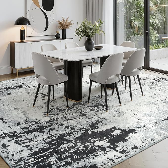 8x10 Area Rugs for Living Room, Abstract Neutral Washable Bedroom Rug, Modern - Image 8
