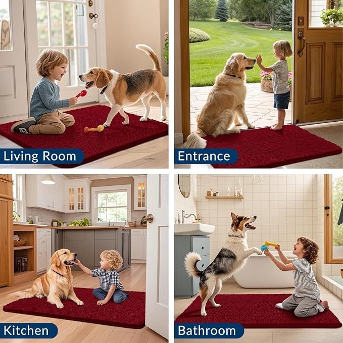 Smiry Dog Door Mat for Muddy Paws 70x35, Absorbent Dirt Trapper, Non-Slip - Image 7