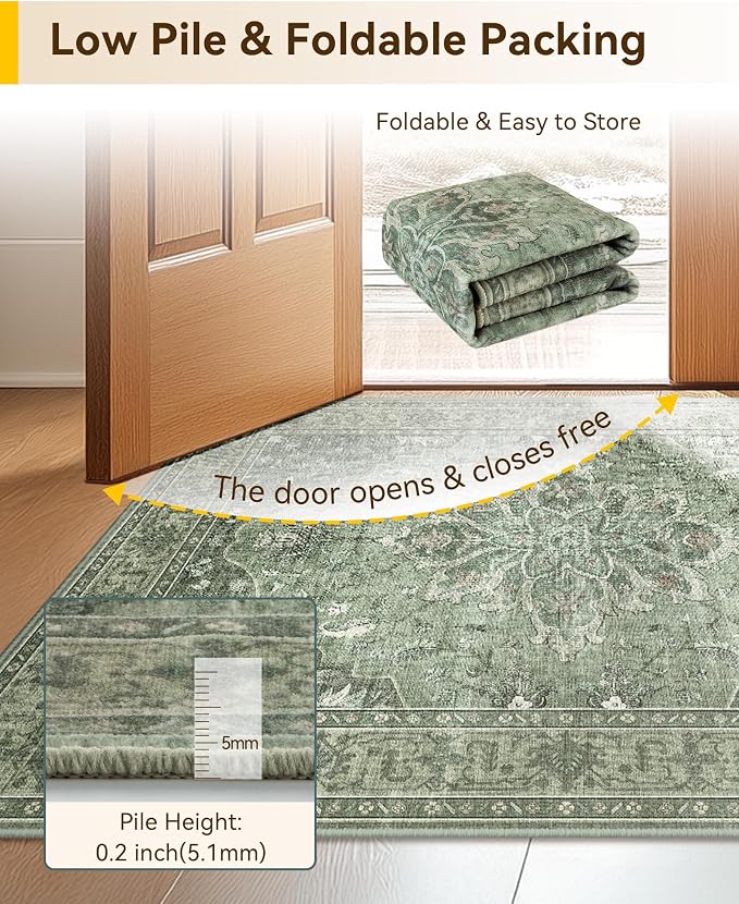 RELEANY Area Rugs Runner 2'6"x8' Washable Non-Slip, Floral Vintage Distress - Image 4