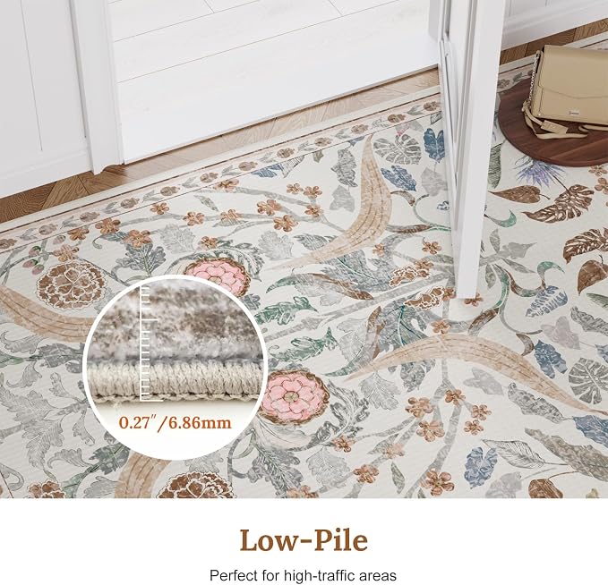 AMTOVO 6x9 Washable Area Rugs for Living Room, Non-Slip Large Soft Boho Floral - Image 8
