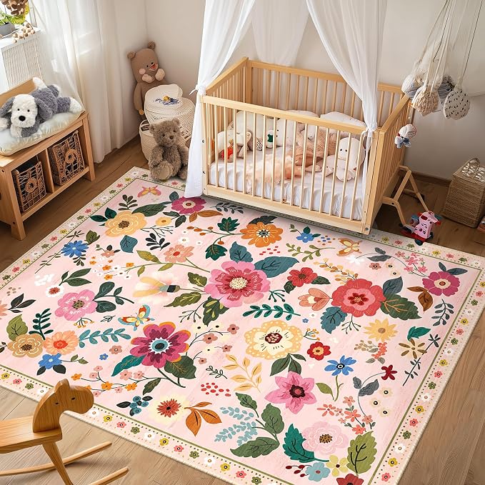 RELEANY Floral 5x7 Area Rug Machine Washable Soft Print Boho Carpet Non Slip - Image 8