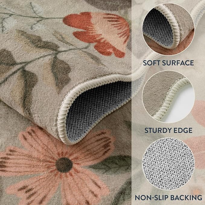 Lahome Floral Washable Rugs for Living Room, 5x7 Area Rugs Soft Non-Slip Stain - Image 6