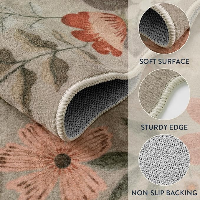 Lahome Floral Washable Rugs for Bedroom, 4X6 Area Rug Ultra-Thin Soft Living - Image 6